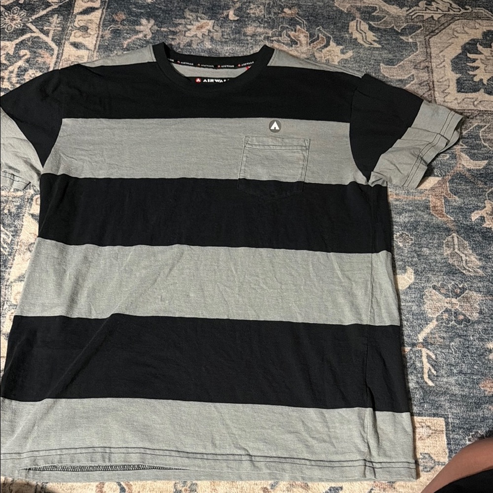 Airwalk Mens Black & Gray Striped Pocket T-Shirt